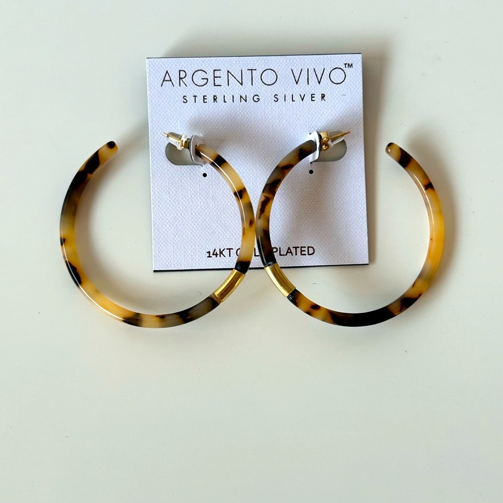 Argento Vivo Tortoise Sterling Silver 14KT Gold Plated 5 mm Hoop Earrings